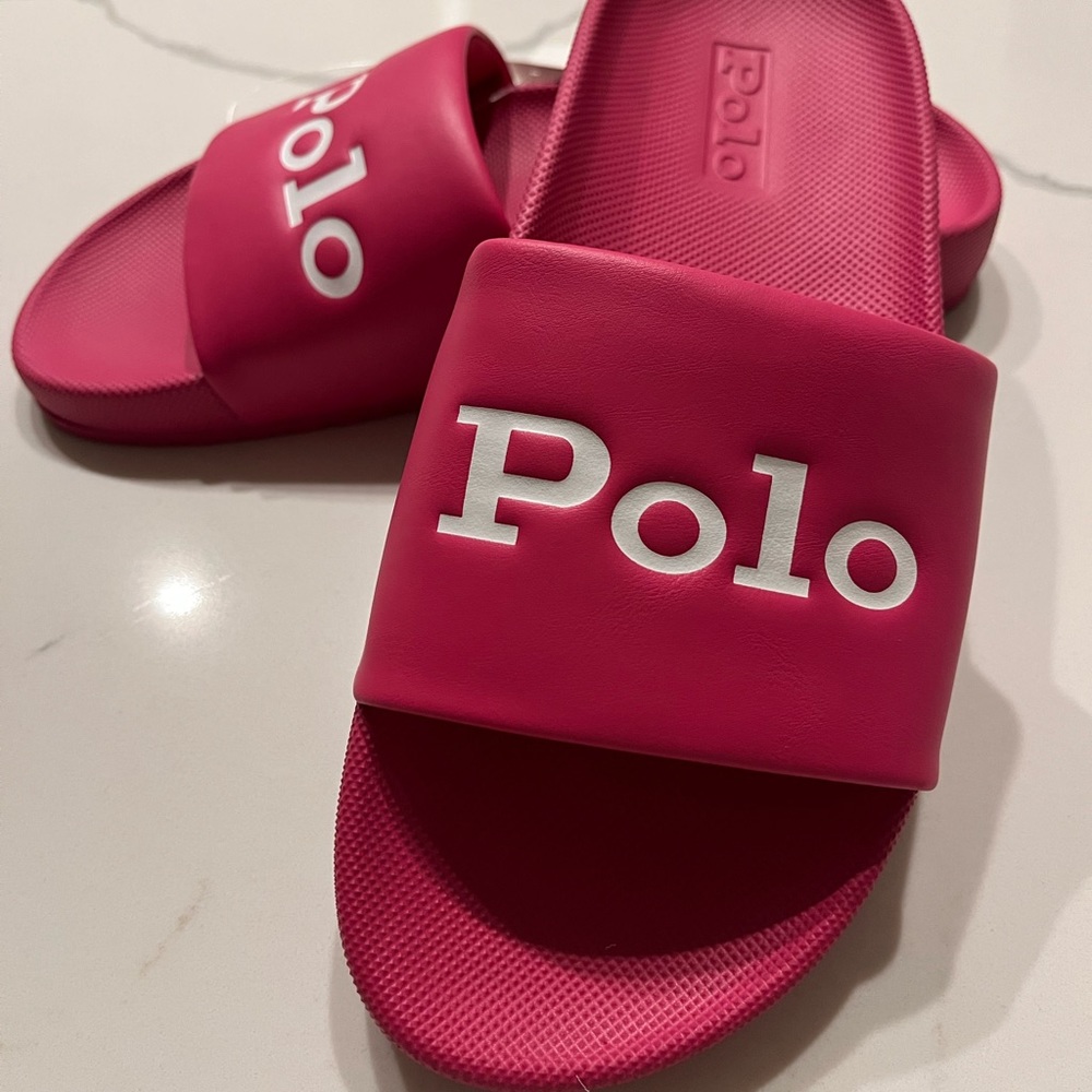 NWT Ralph Lauren Pink Polo Slides